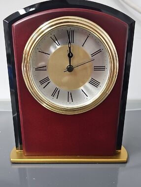 Abrand Red and Gold Mantel Clock with Roman Dial